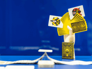 Ausstellungsansicht „Vom Zinken und Zaubern – Die große Kunst der Kartentricks“, Spielkartenmuseum im Residenzschloss Altenburg, 2025 (Foto: Philipp Hort)